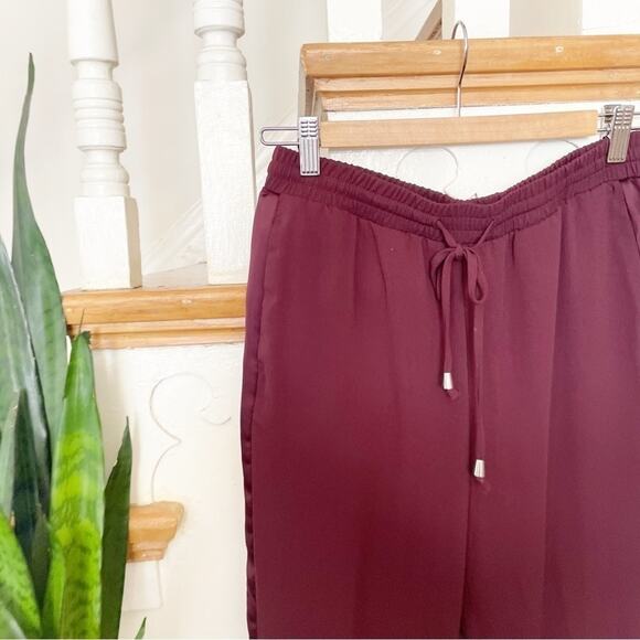 A New Day Maroon Red Side Stripe Elastic Waist Drawstring Casual Pant Size Small - Picture 1 of 7